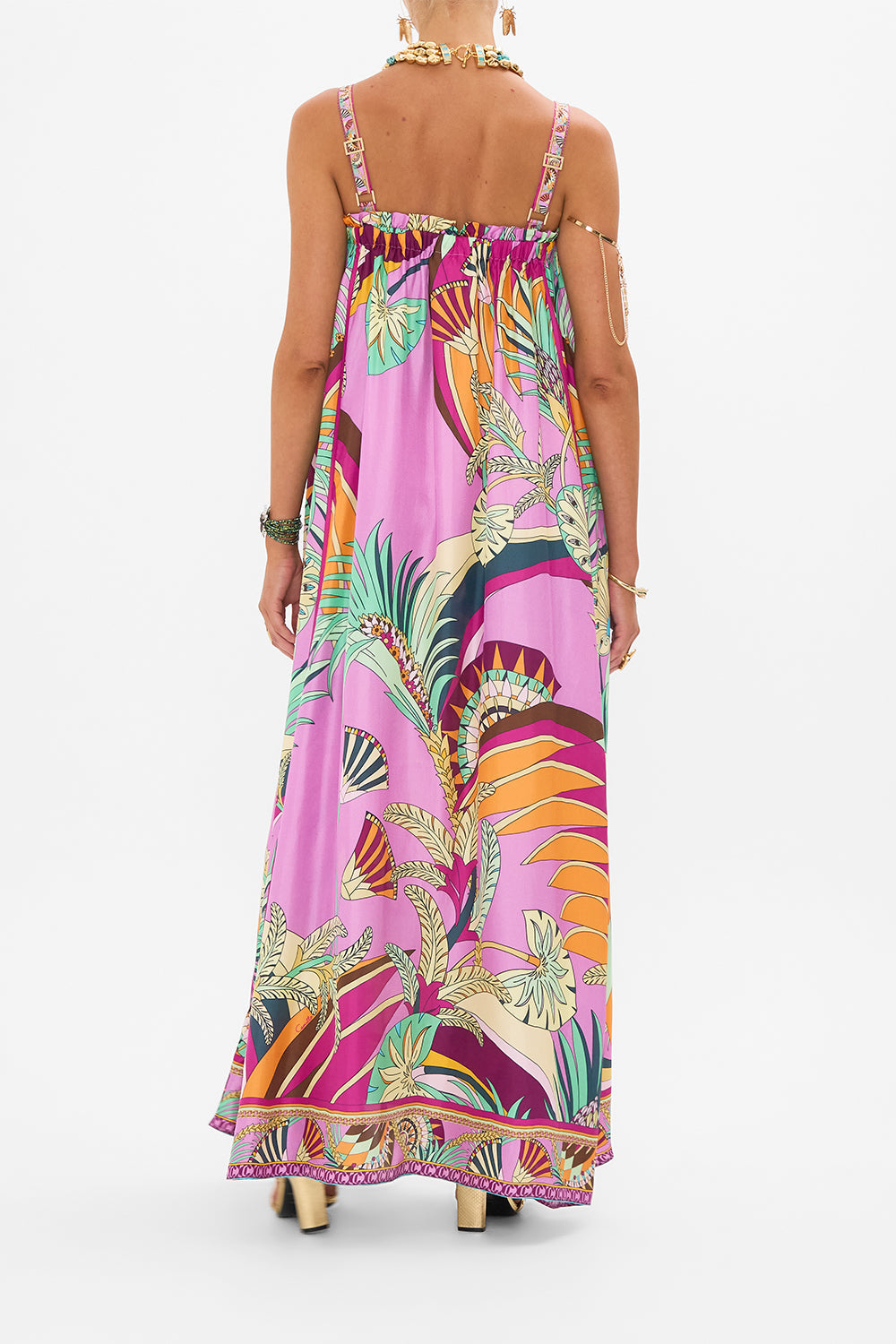 CAMILLA Wide Strap Sundress in Giza Goddess print. 