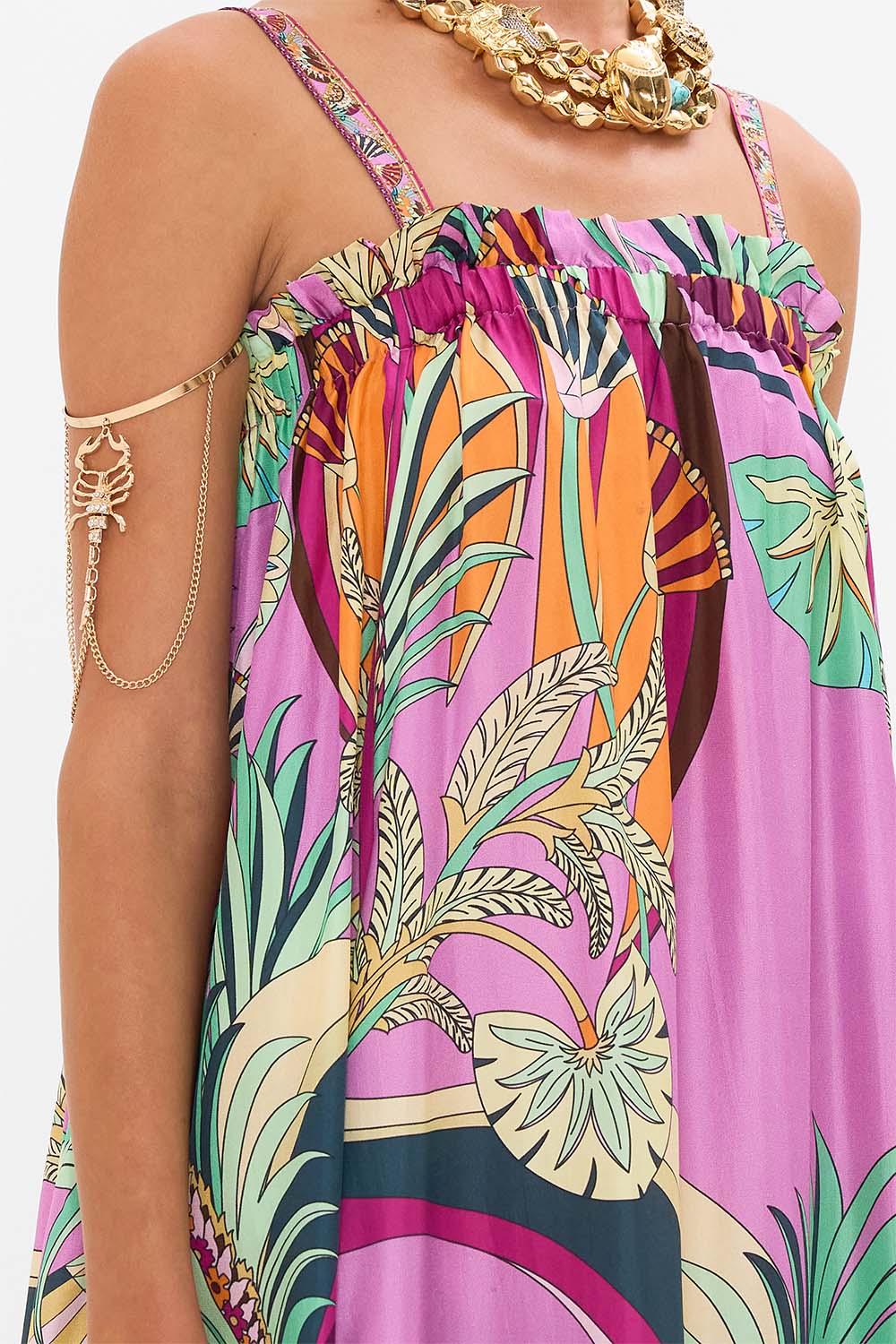 CAMILLA Wide Strap Sundress in Giza Goddess print. 