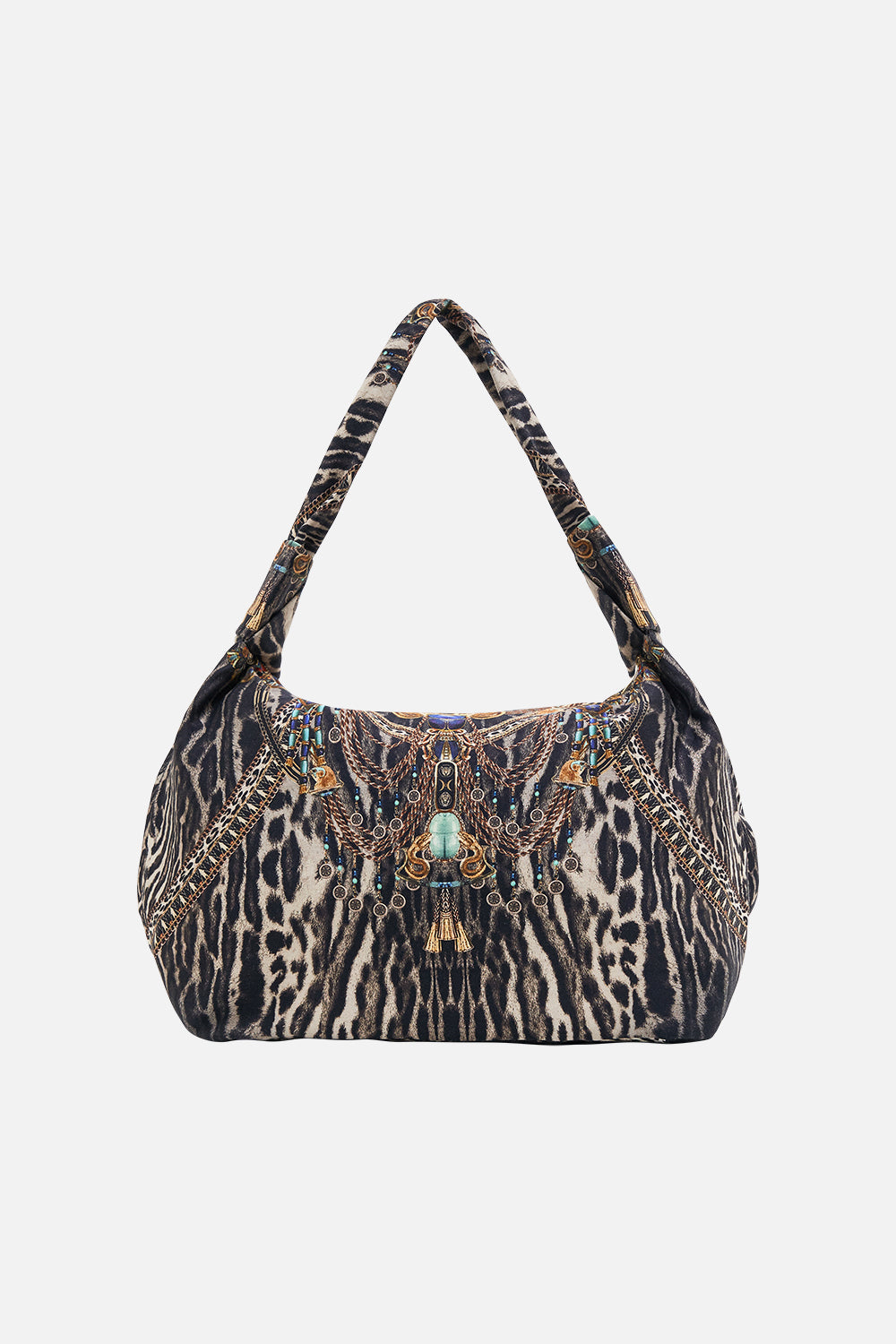 CAMILLA Slouch Shoulder Bag in Cat Worship print.