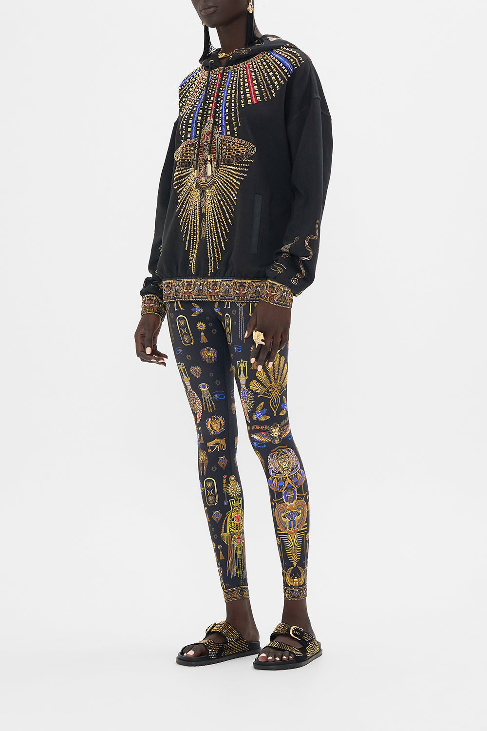 CAMILLA Embroidered Hoodie With Side Pockets in Cartouche Kingdom print. 