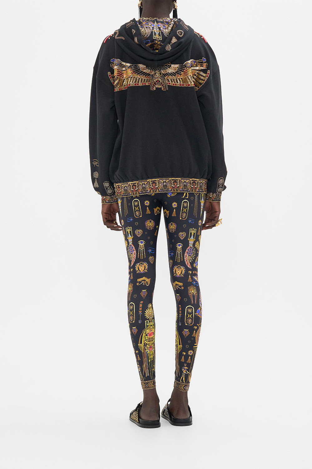 CAMILLA Embroidered Hoodie With Side Pockets in Cartouche Kingdom print. 