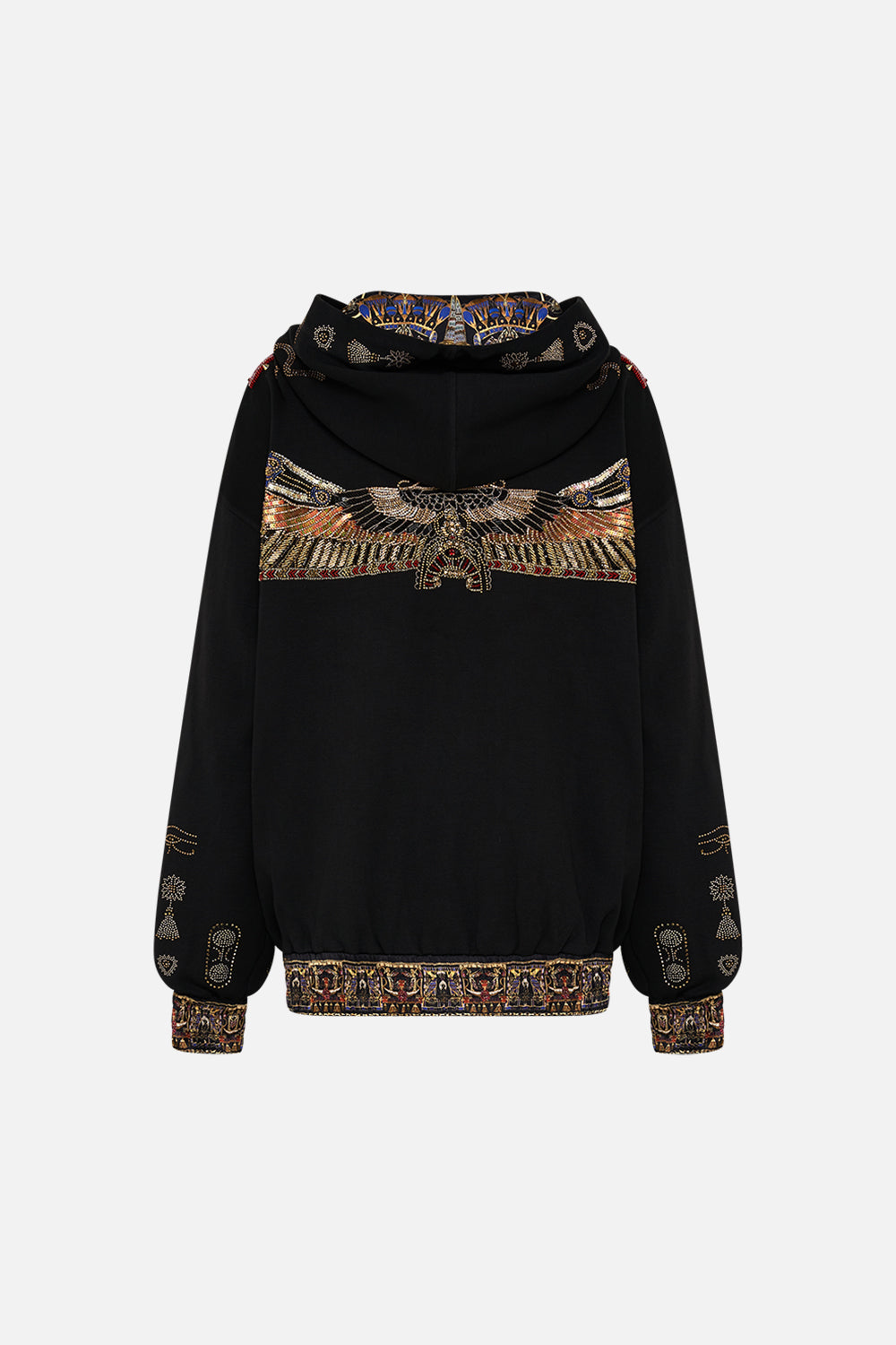 CAMILLA Embroidered Hoodie With Side Pockets in Cartouche Kingdom print. 