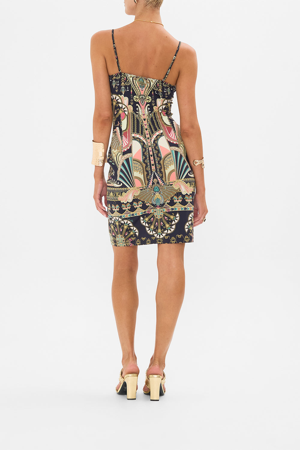 CAMILLA Black/Gold  V-Neck Slip in They Called Her Nefertari print