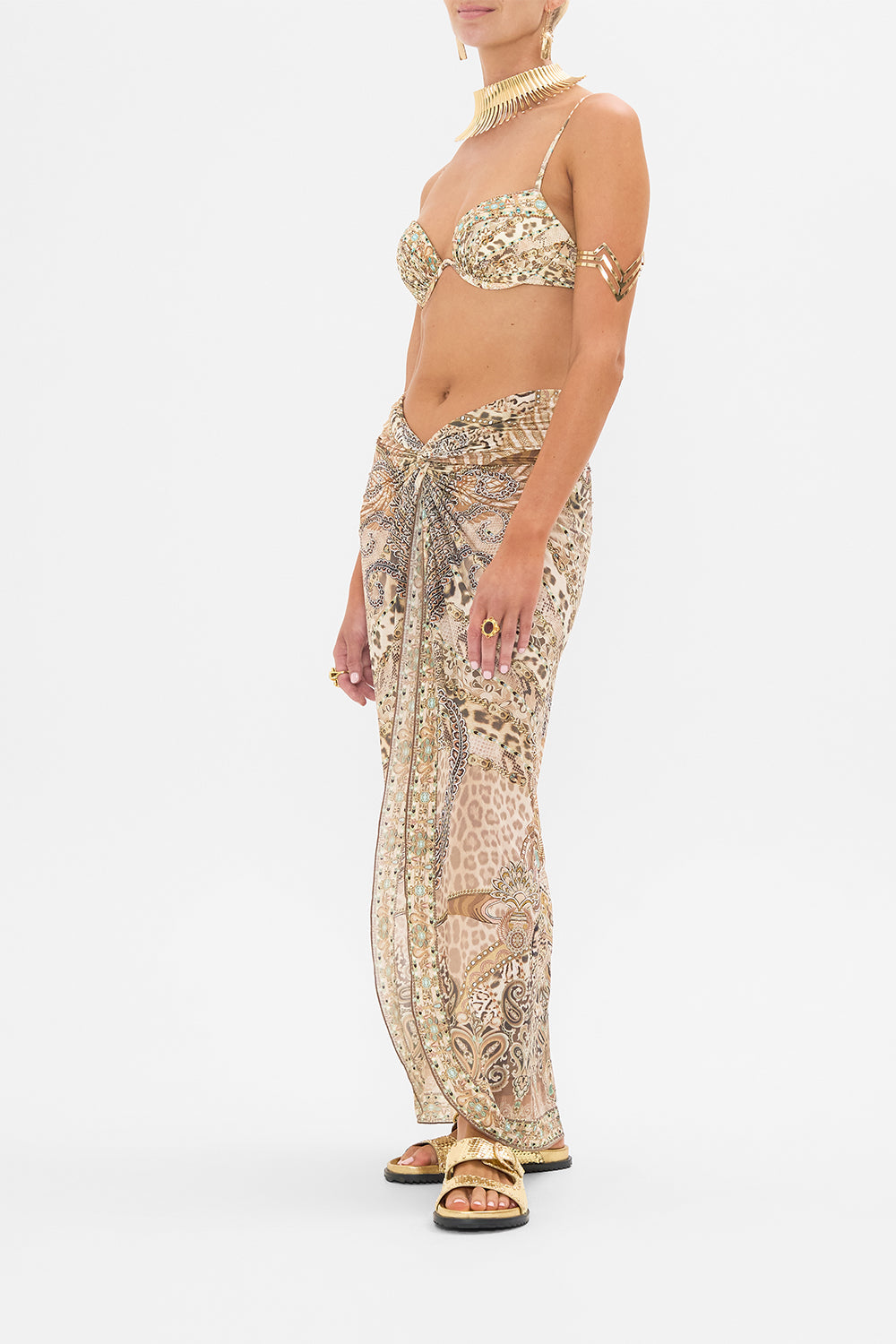 CAMILLA Twist Front Long Skirt in The Throne Room print