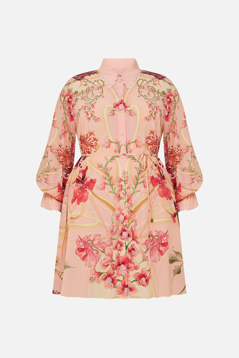 SHORT SLIP DRESS WITH QUILTING BLOSSOMS AND BRUSHSTROKES
