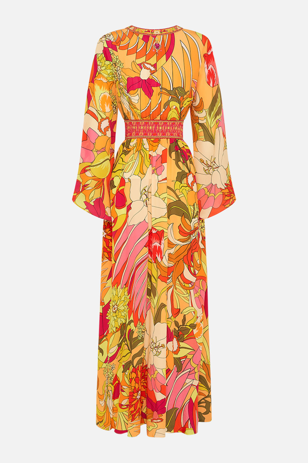 CAMILLA Floral Kimono Sleeve Dress with Shirring Detail in The Flower Child Society