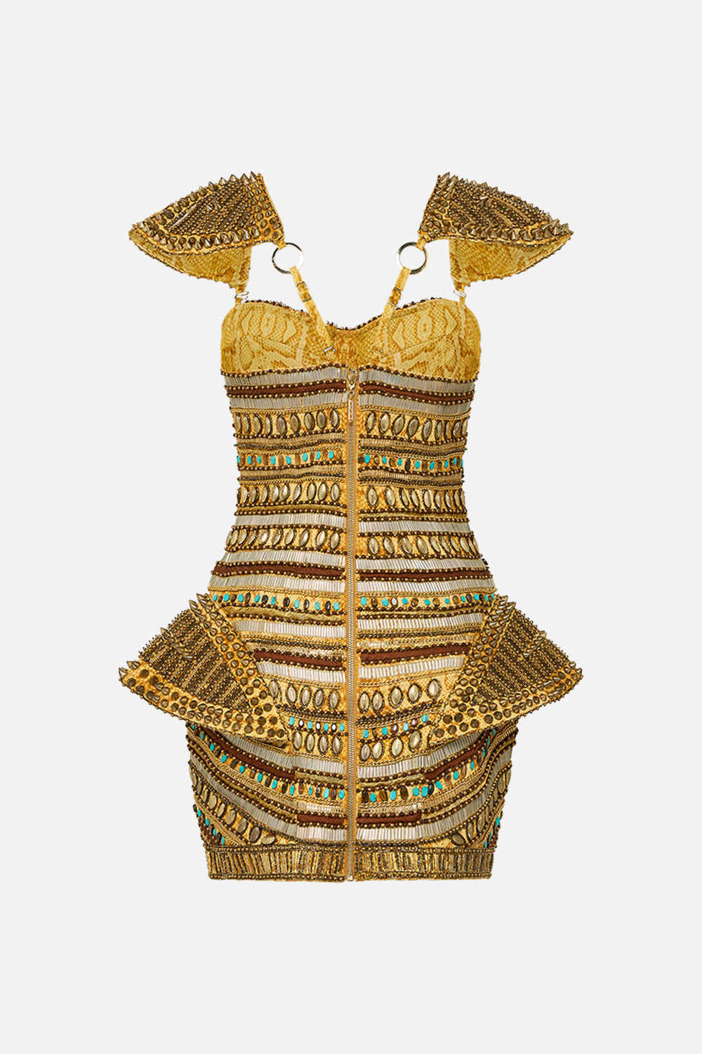 CAMILLA Gold Hand Embellished Bustier Dress in Valley of the Kings Print