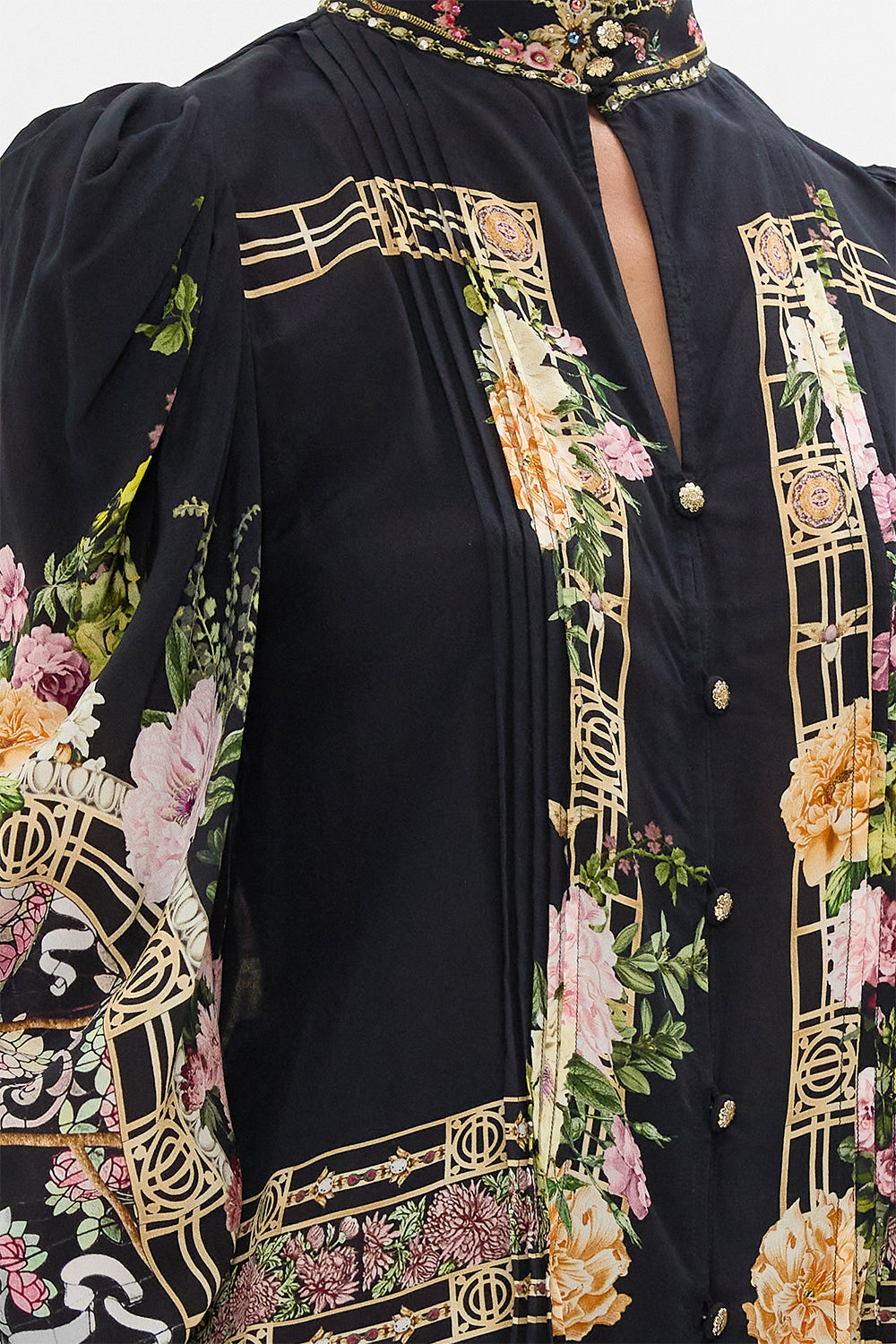 The Adorned In Alexandria Pintuck Blouse With Draped Sleeve