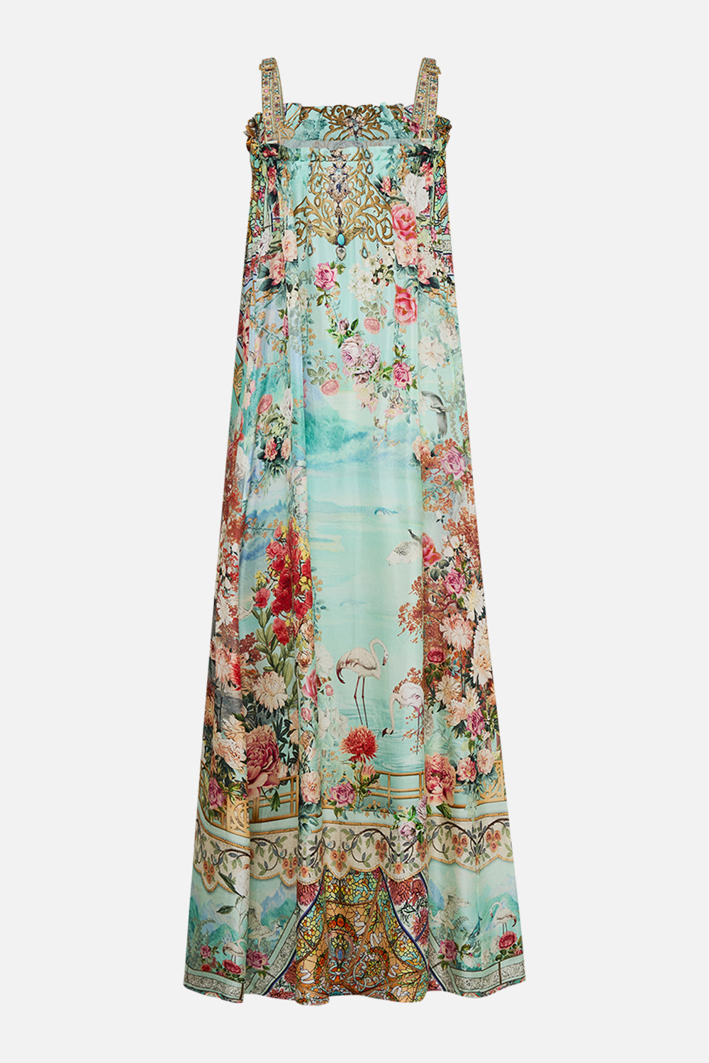 CAMILLA Wide strap sundress in The jewellery museum print.