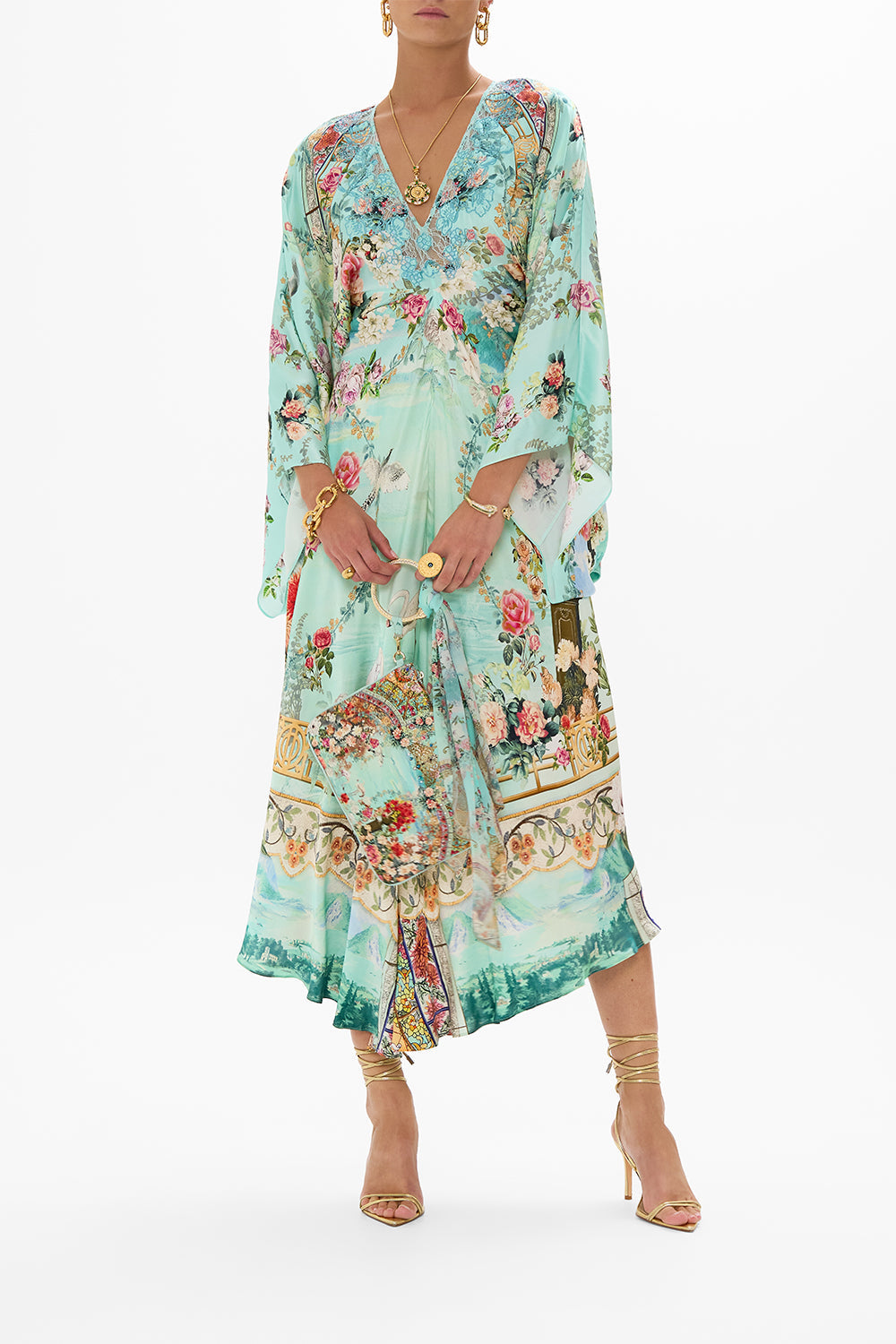 CAMILLA T shape long kaftan in The jewellery museum print.