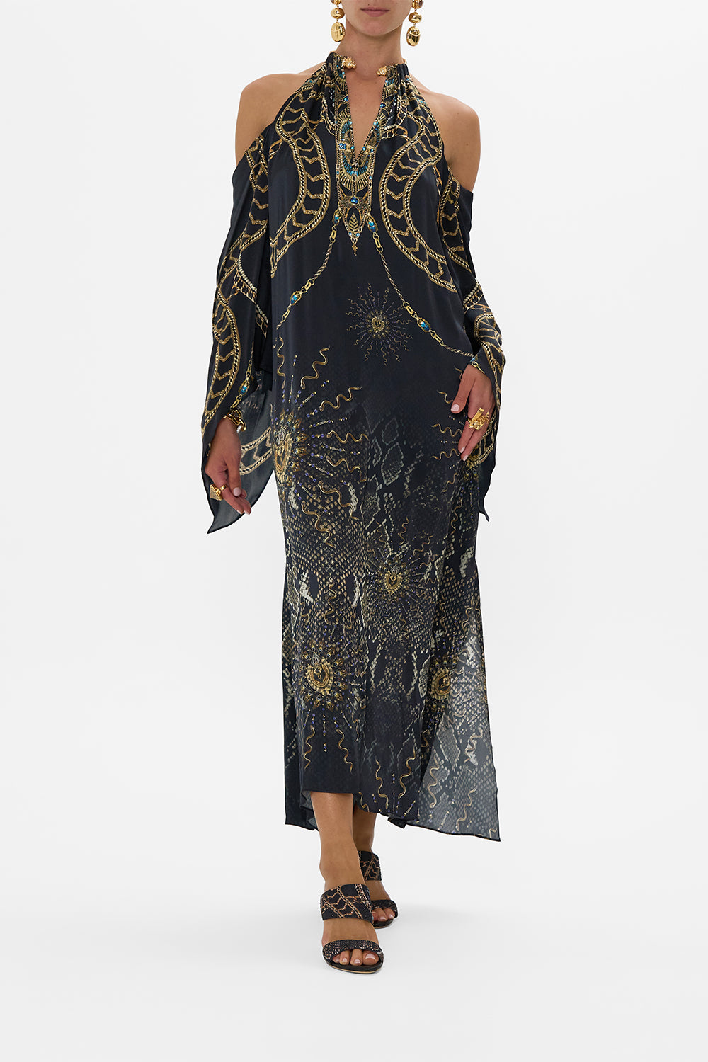 The Call Me Cleopatra Flared Sleeve Cold Shoulder Long Kaftan