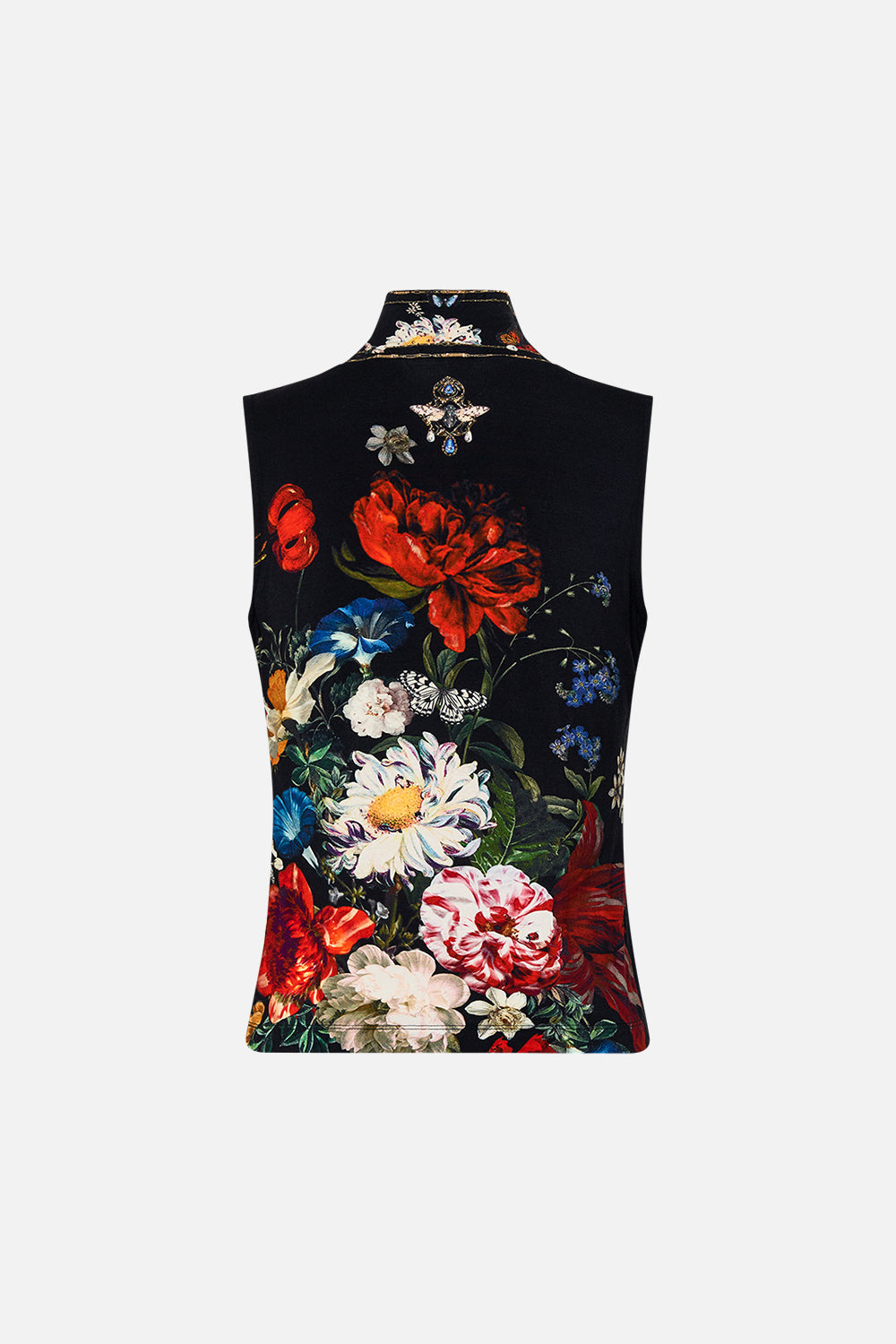 Floral top sleeveless turtleneck