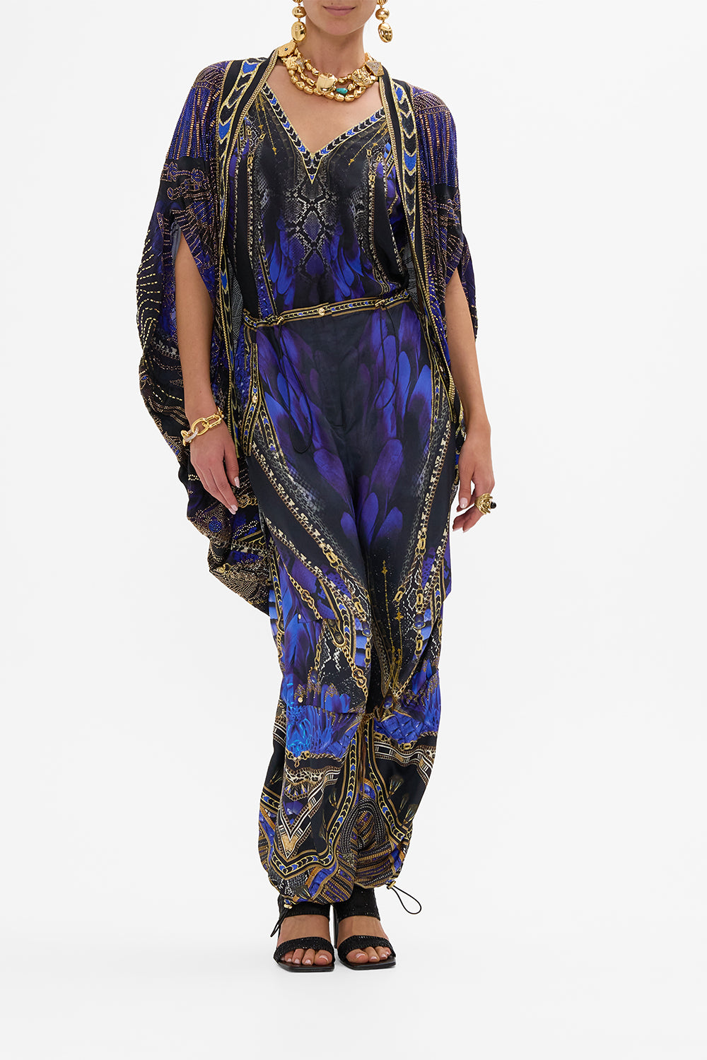 CAMILLA Open Front Cardi Cape in Other Side of the Oasis print.