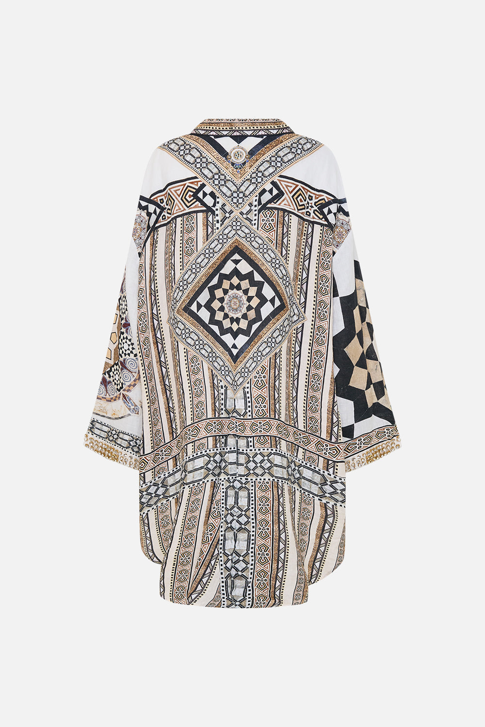 CAMILLA Relaxed High Low Shirt Dress in Tile Style Print.