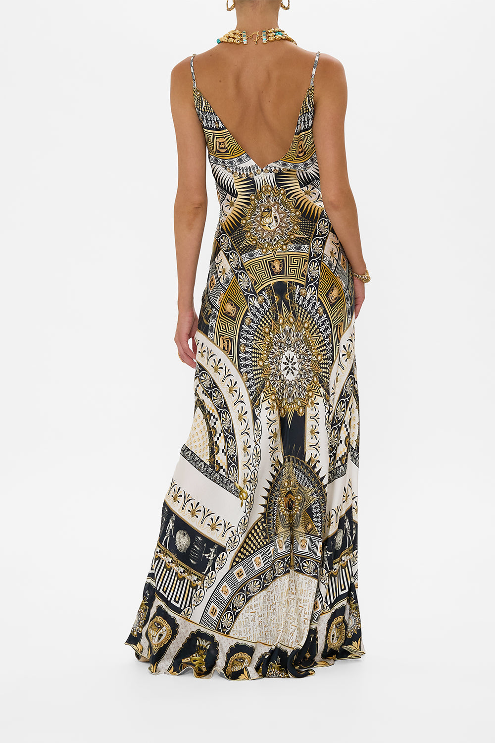 V NECK LONG BIAS SLIP DRESS WITH TRAIN TEMPLES OF DENDARA