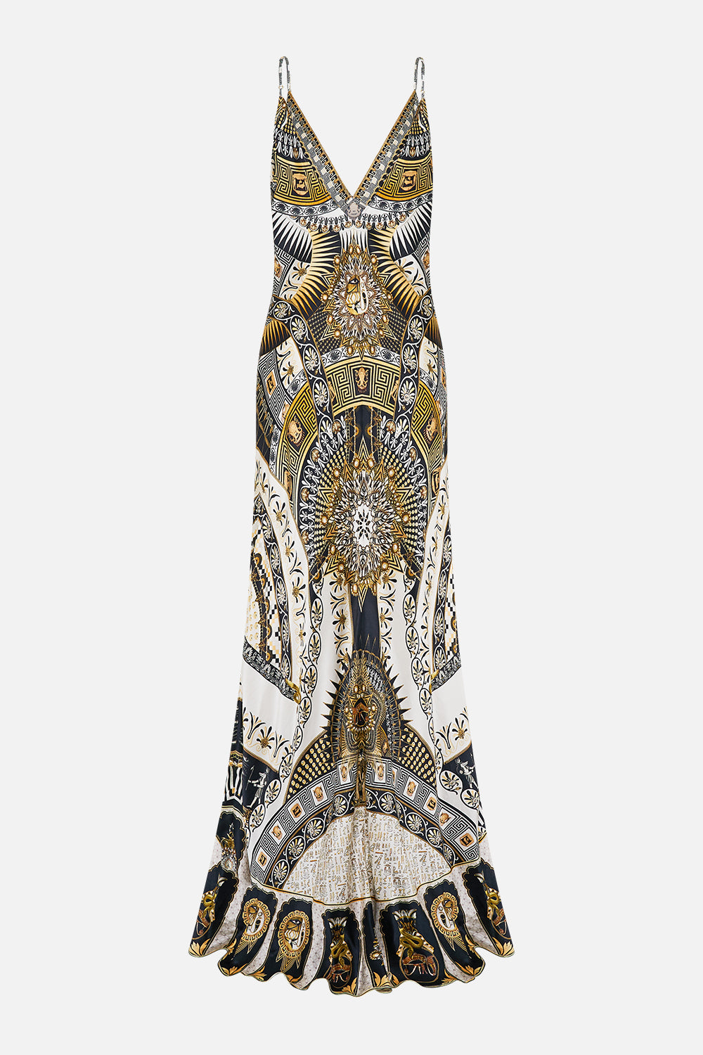 V NECK LONG BIAS SLIP DRESS WITH TRAIN TEMPLES OF DENDARA