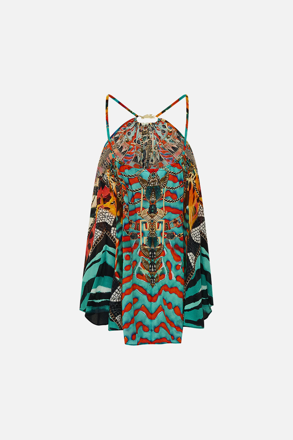 CAMILLA Gather Neck Hardware Top in Desert Visions print.