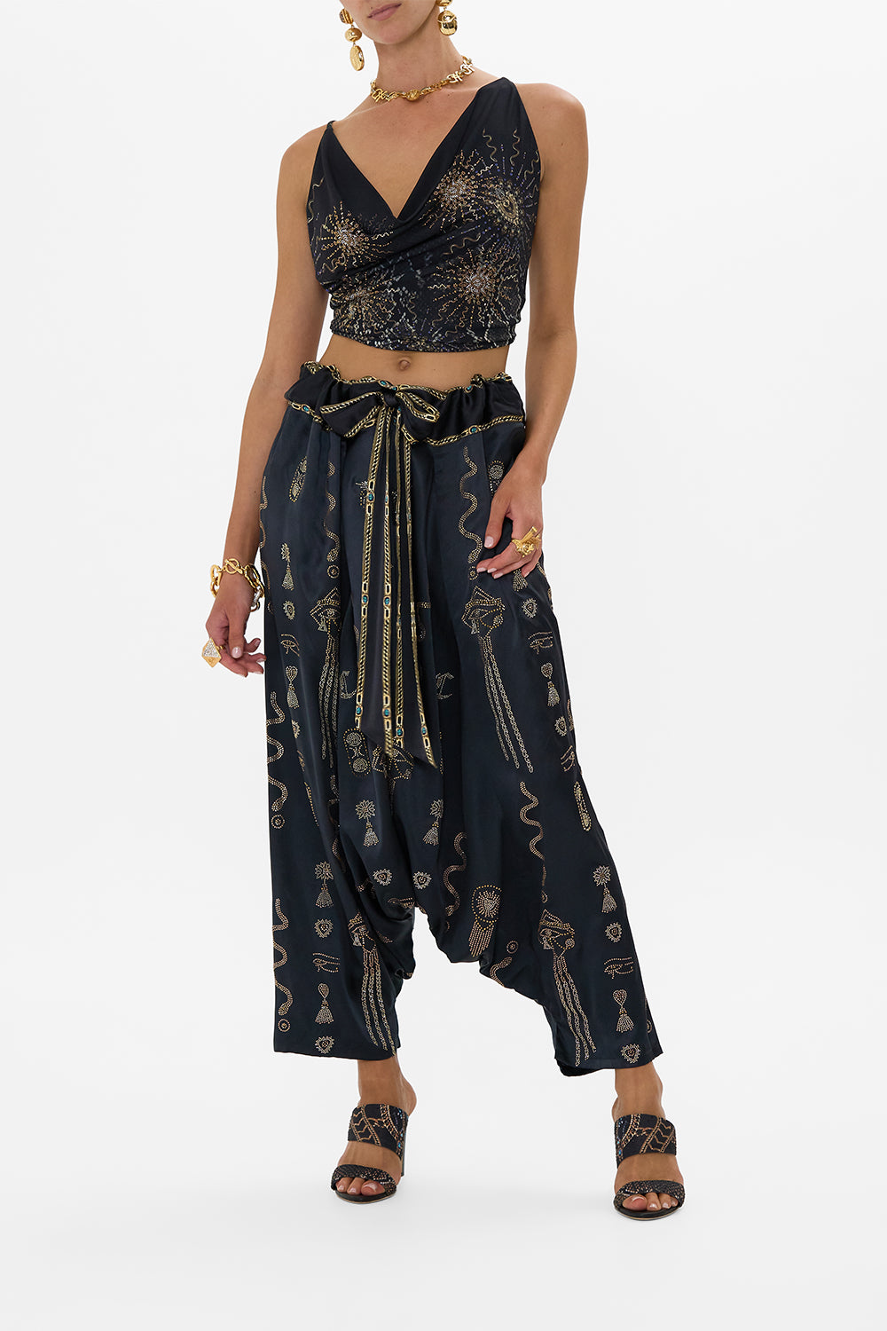The CAMILLA COWL NECK JERSEY TOP CALL ME CLEOPATRA in our CALL ME CLEOPATRA print.