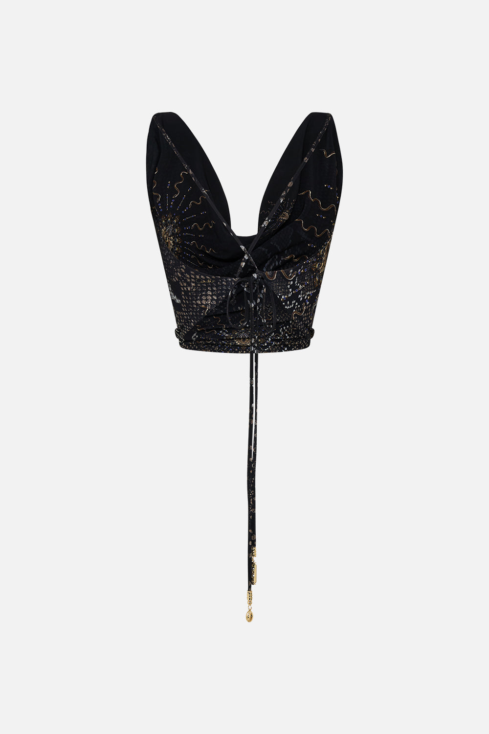 The CAMILLA COWL NECK JERSEY TOP CALL ME CLEOPATRA in our  print.