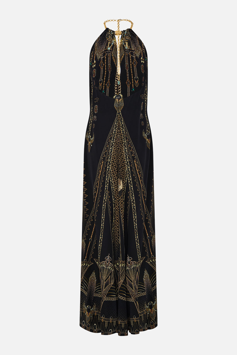 LOW BACK LONG DRESS WITH NECK HARDWARE CALL ME CLEOPATRA