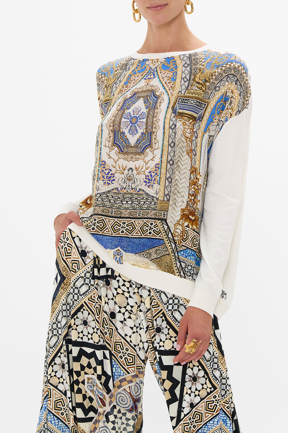 The CAMILLA LONG SLEEVE JUMPER WITH PRINT FRONT MAKE ME YOUR MOSAIC in our  print.