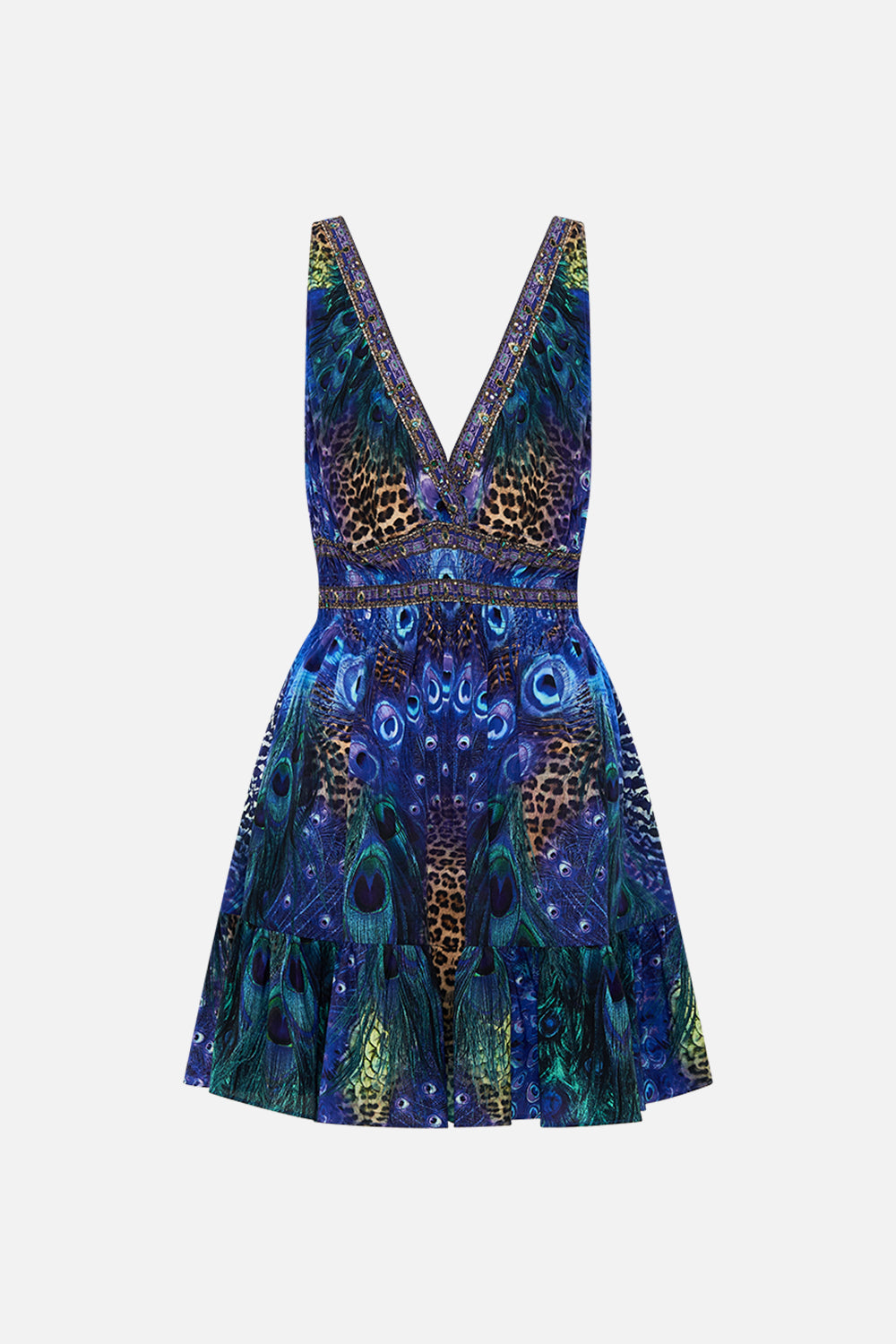 SHIRRED WAIST DETAIL MINI DRESS PEACOCK ROCK