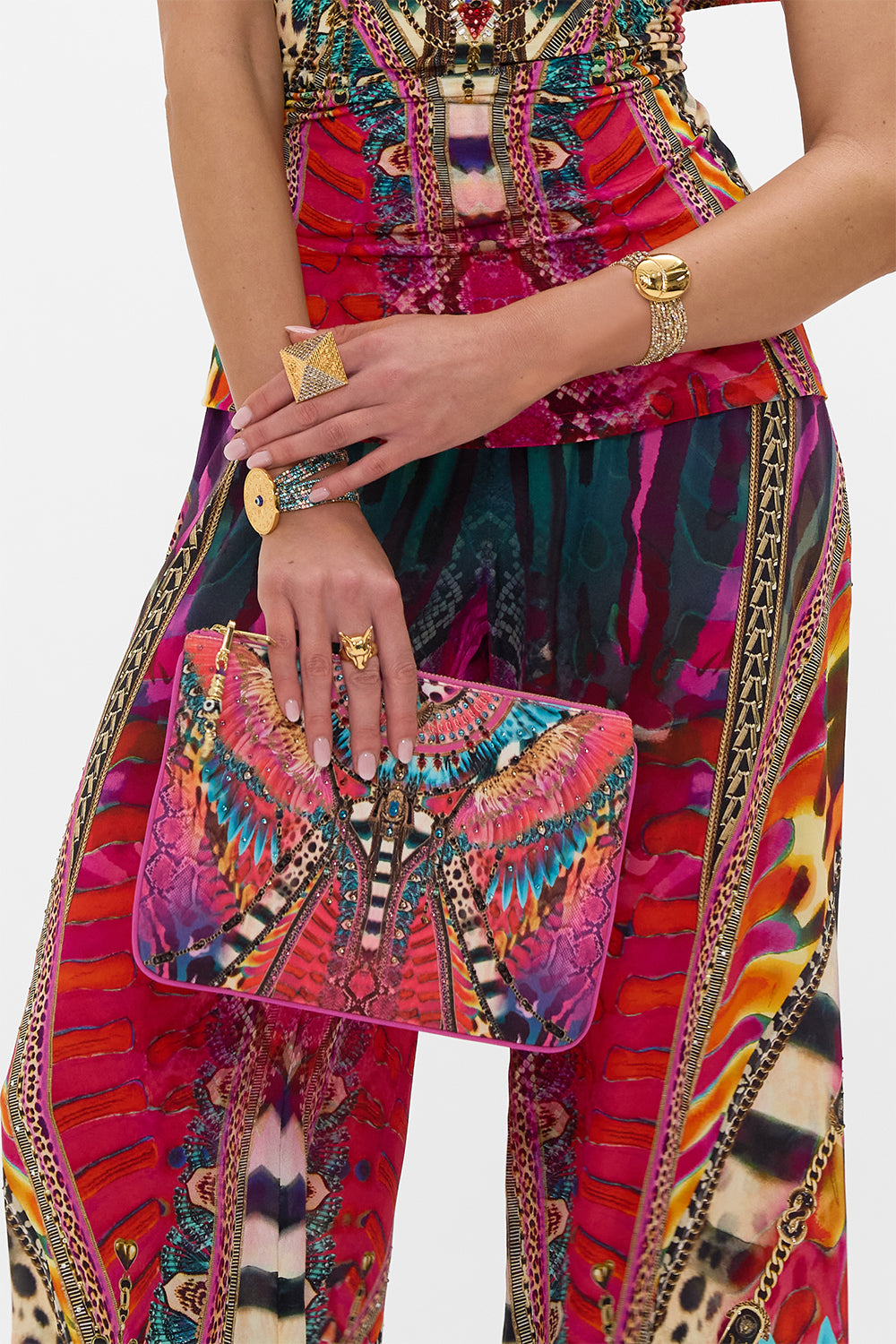 CAMILLA Small Canvas Clutch in Sahara Supernatural print.