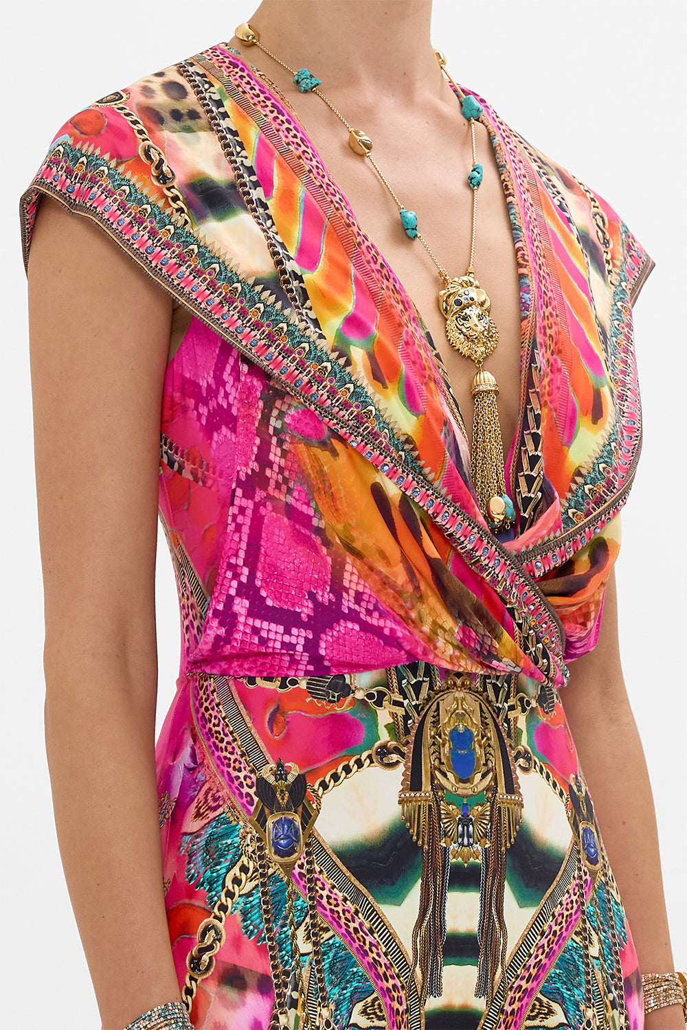 CAMILLA Hooded Sleeveless Catsuit in Sahara Supernatural print.