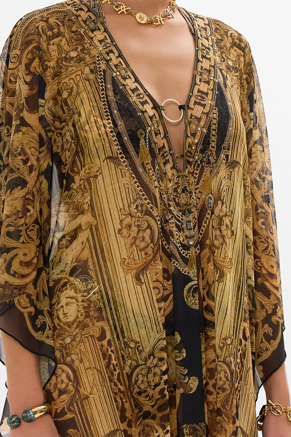 STRETCH MESH KAFTAN WITH TRIM ERA OF EMPIRES