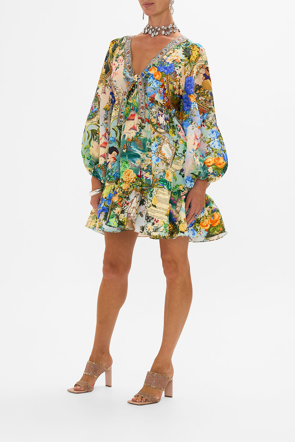 Disney CAMILLA silk mini dress in The Kindest One Of All print