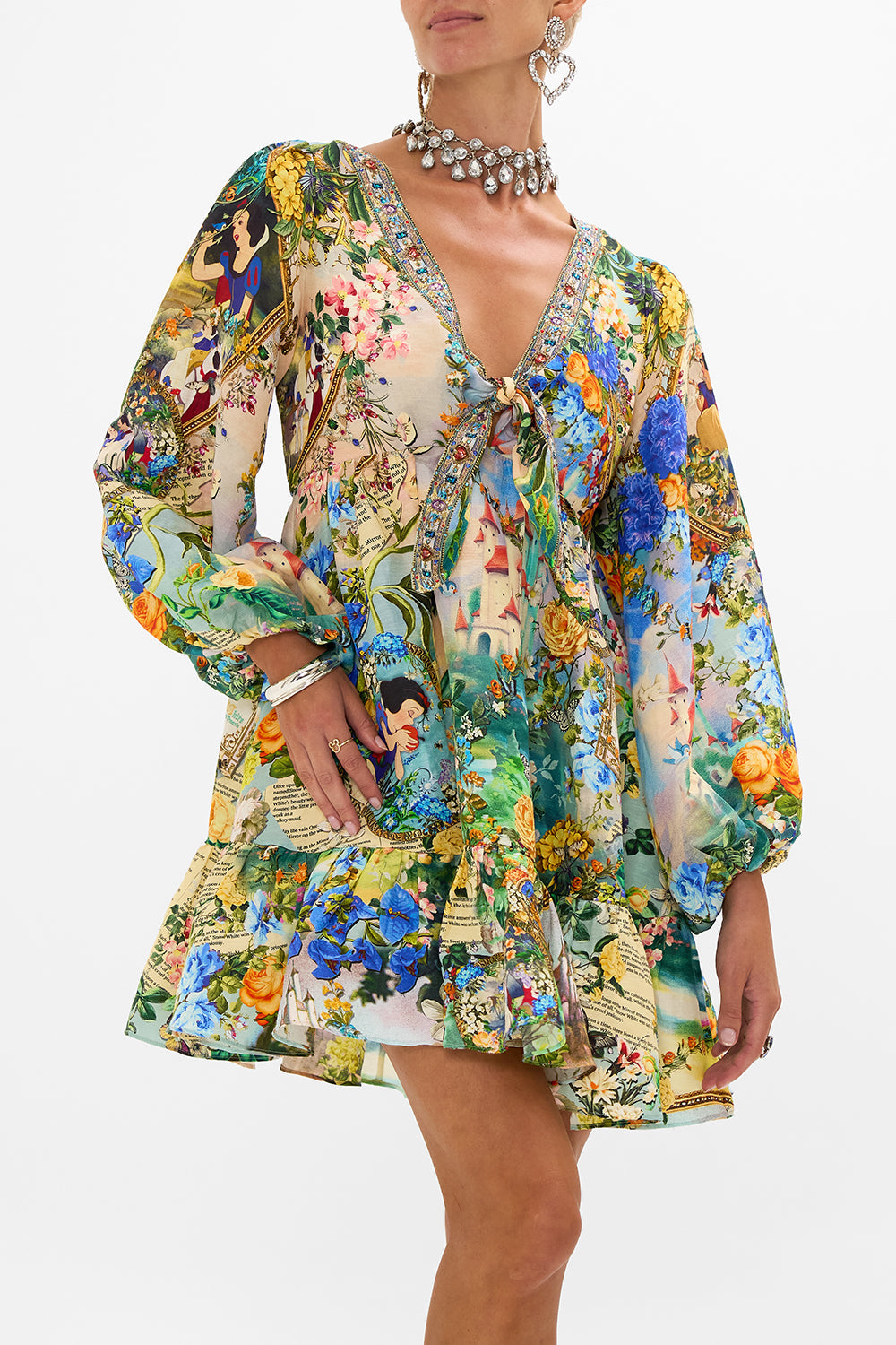 Disney CAMILLA silk mini dress in The Kindest One Of All print