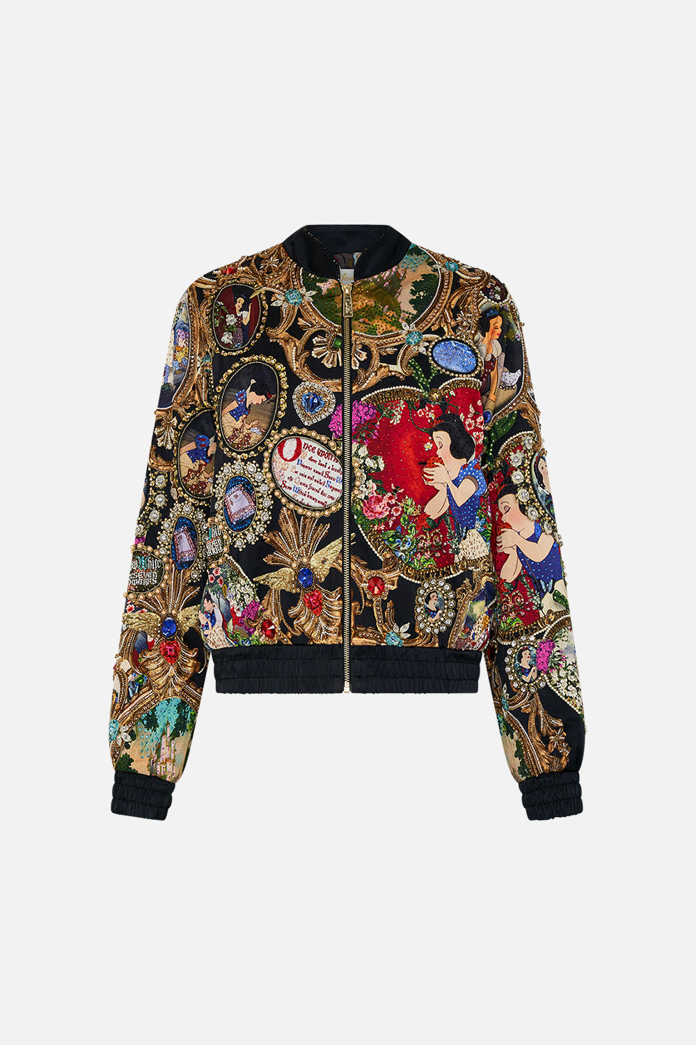 Disney CAMILLA silk bomber jacket in Happily Ever After print