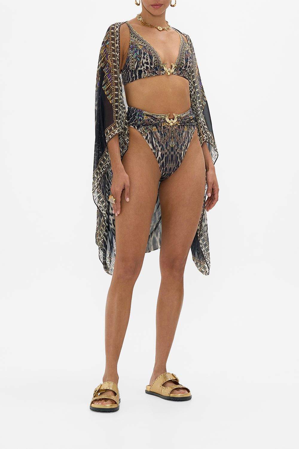 CAMILLA High Waist pant With Trim in Cat Worship print