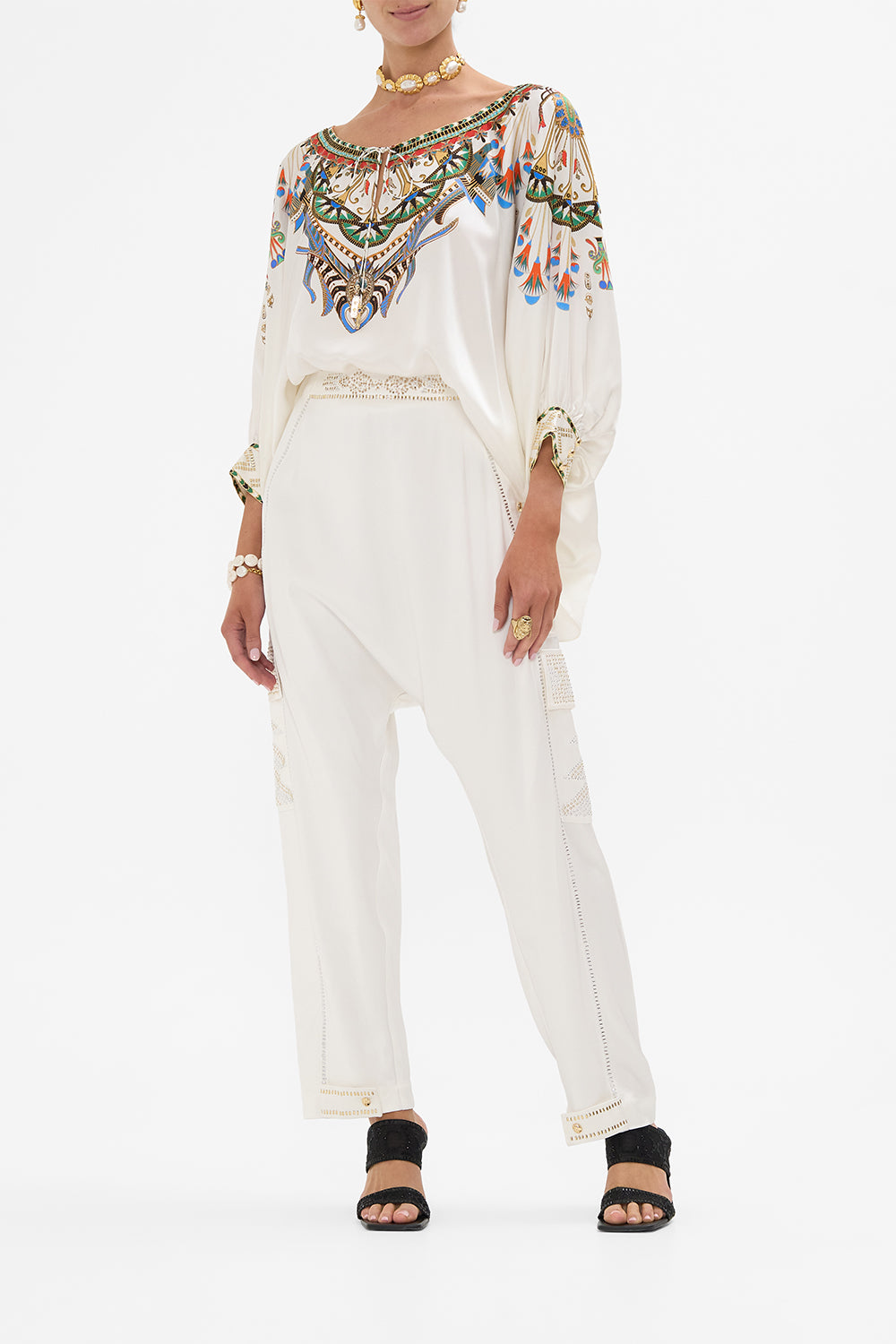 CAMILLA Raglan Sleeve Blouse with Cuff in Valley of the Queens print