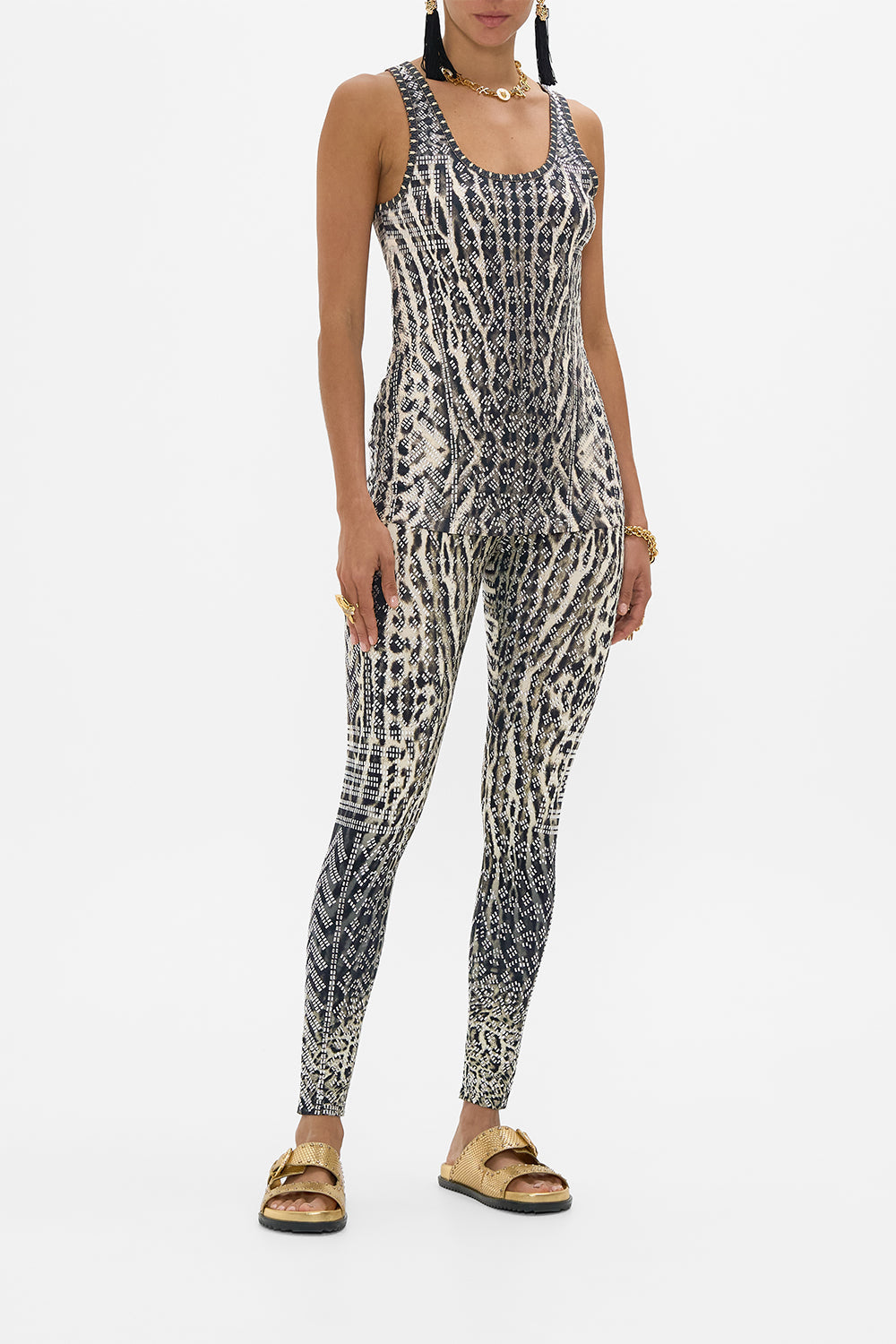 CAMILLA Jersey Scoop Neck Tank Top in Cartouche Kingdom print. 