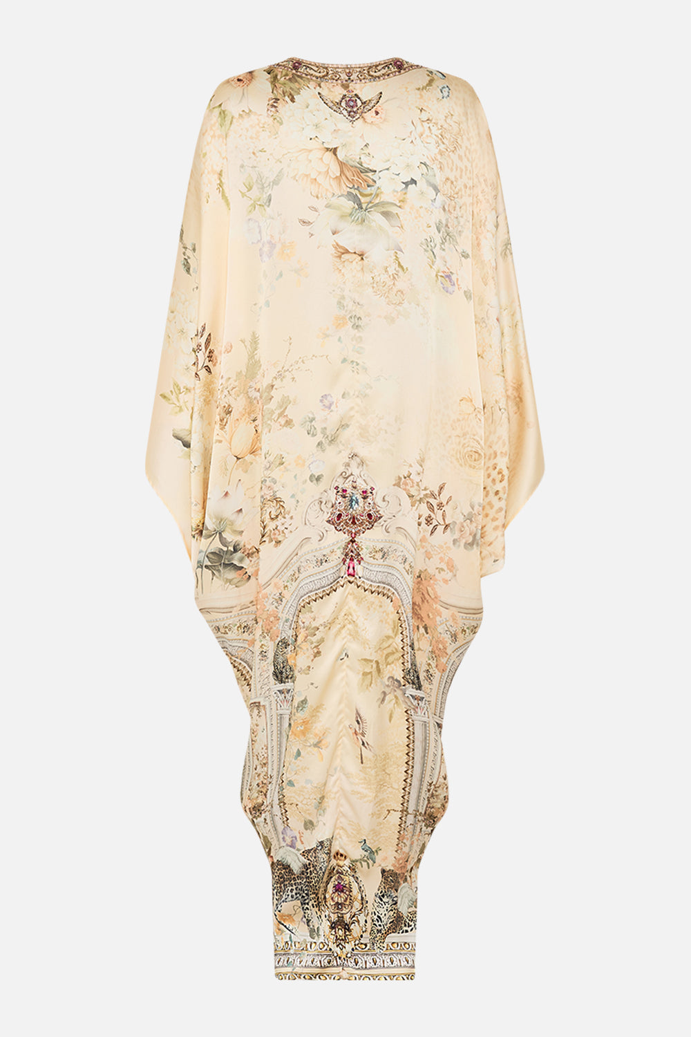 CAMILLA floral t shape long kaftan in Adorned in Antiquity print. 