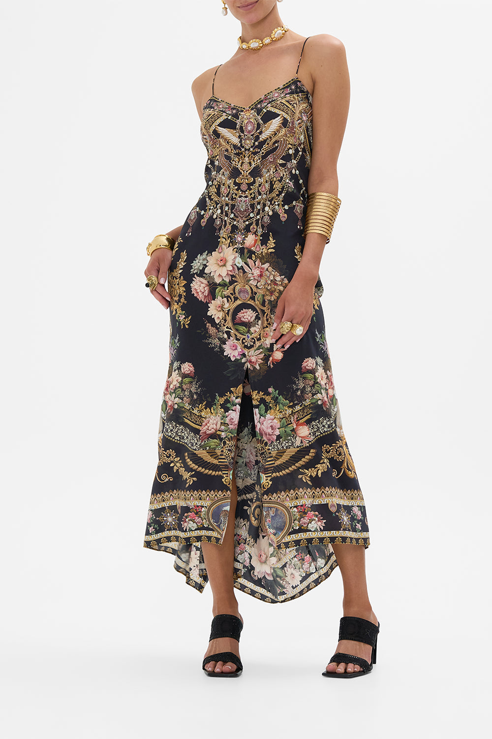 CAMILLA shoestring strap kaftan in Dyansty Daze print. 