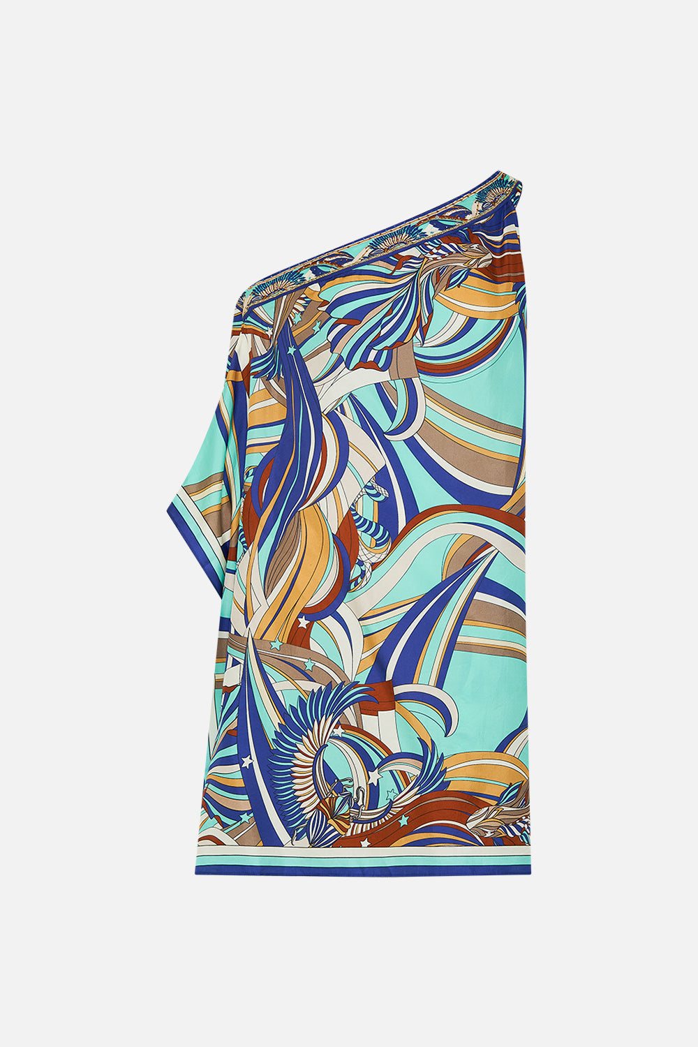 CAMILLA One Shoulder Short Kaftan in Oasis Oracle print. 