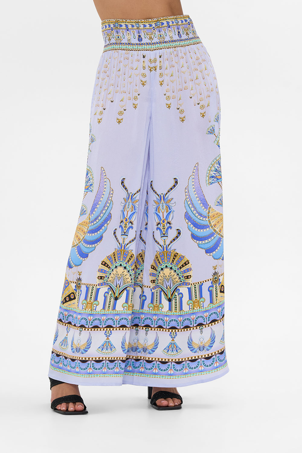 CAMILLA lilac Shirred Waist Pant in Under Scarab Skies print