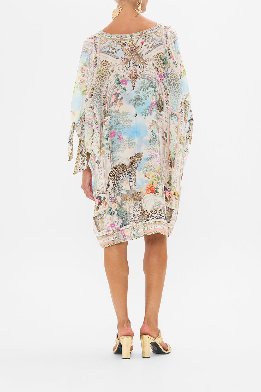 CAMILLA Tie Sleeve Short V Neck Kaftan in We Always Have Alexandria Print. 