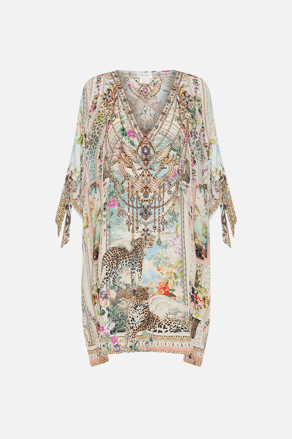 CAMILLA Tie Sleeve Short V Neck Kaftan in We Always Have Alexandria Print. 