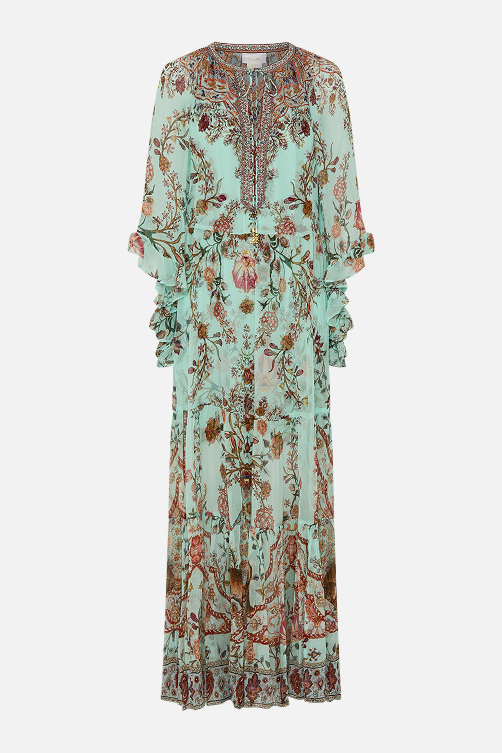 CAMILLA Wide Sleeve Gathered Dress in Weaving Worlds print