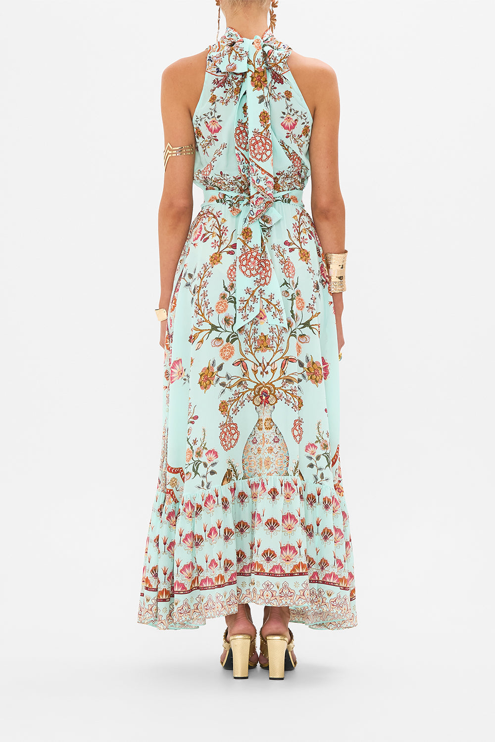 CAMILLA Necktie Dress with Elasticated Waist in Weaving Worlds print