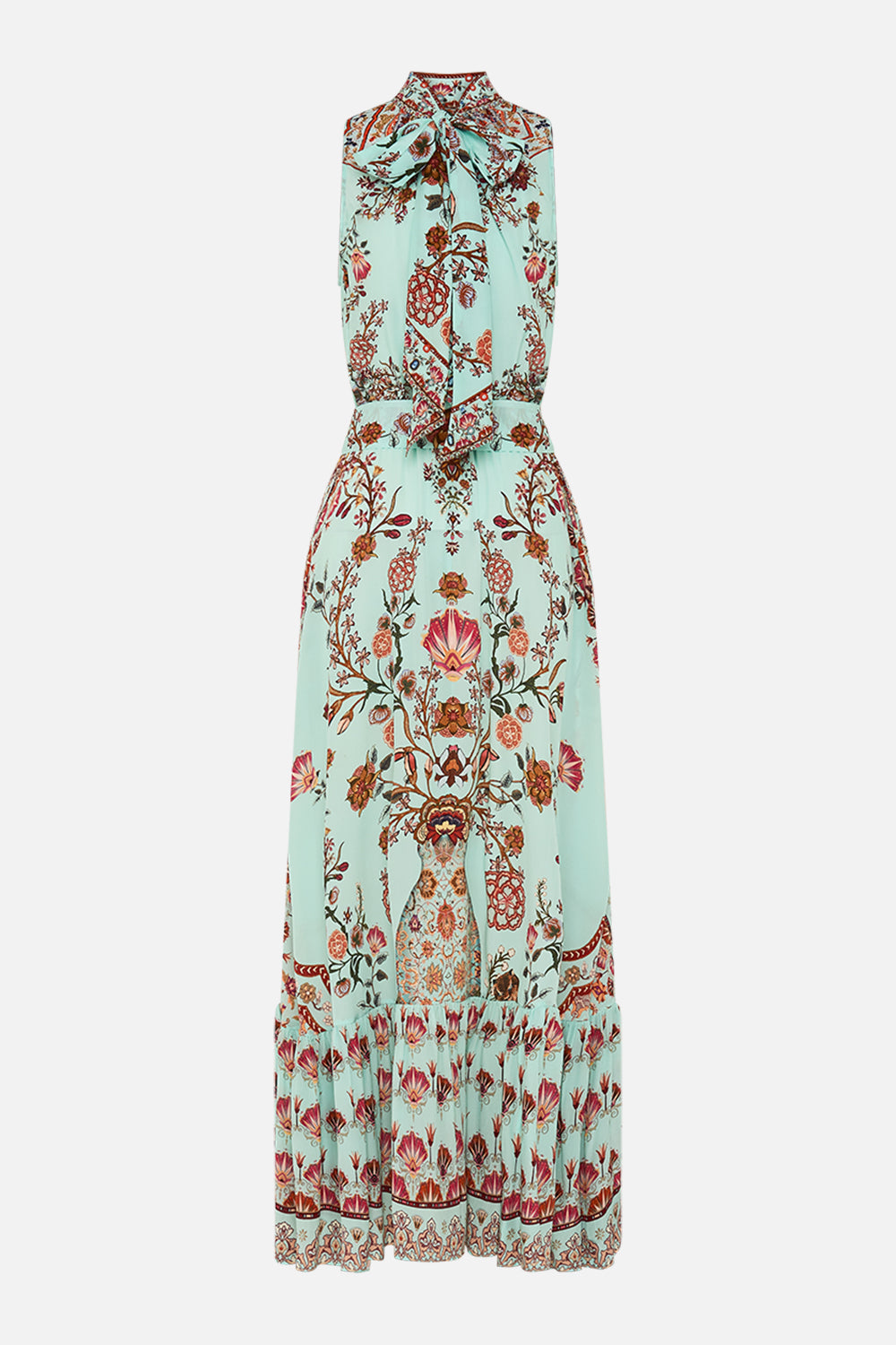 CAMILLA Necktie Dress with Elasticated Waist in Weaving Worlds print