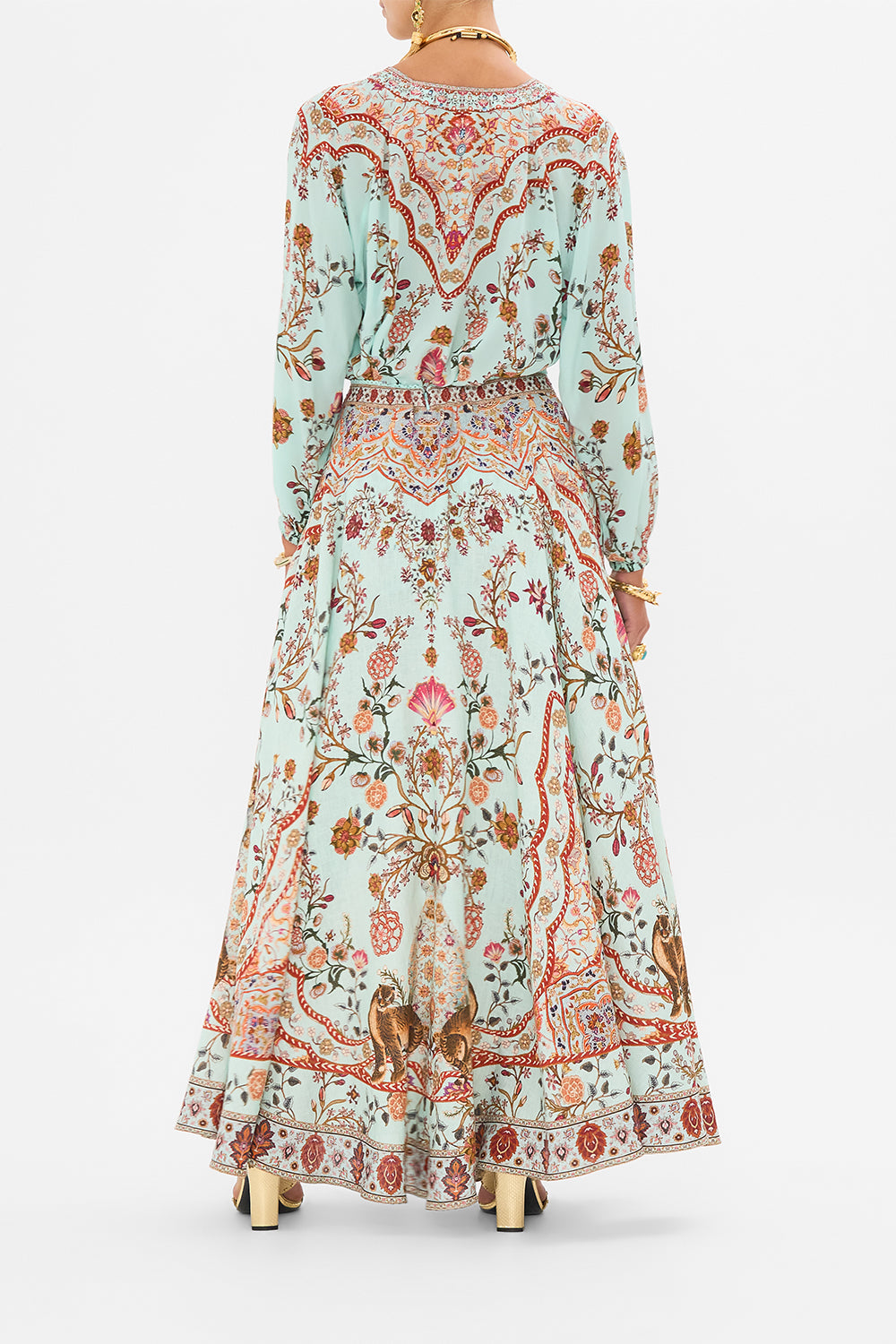 CAMILLA Lace Up Blouse in Weaving Worlds print