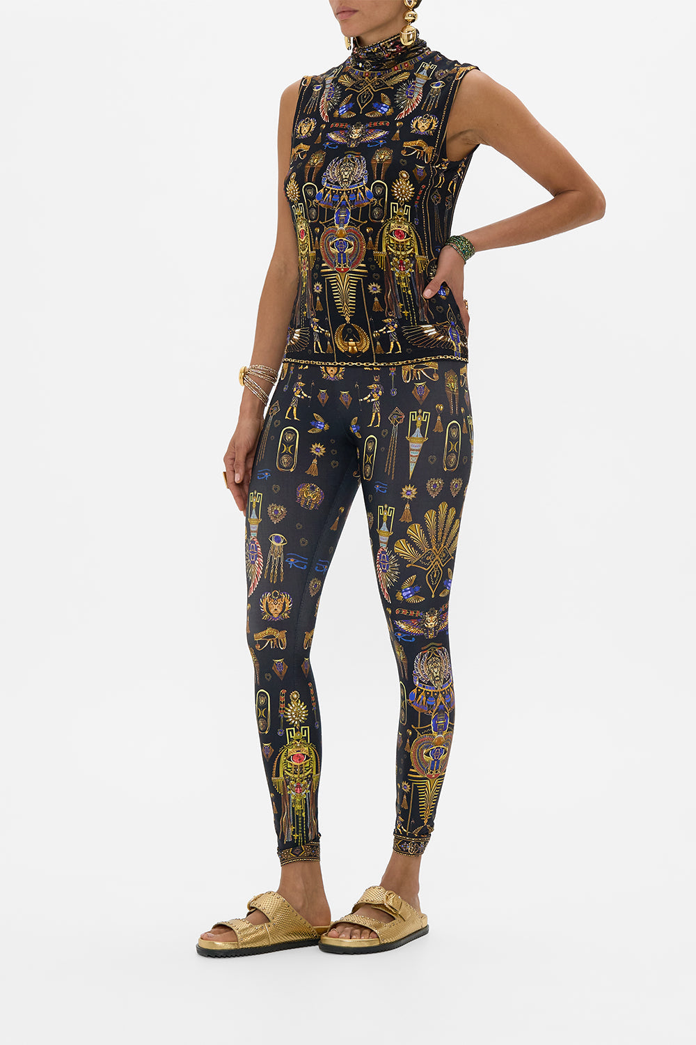 CAMILLA Sleeveless Turtleneck in Cartouche Kingdom print. 