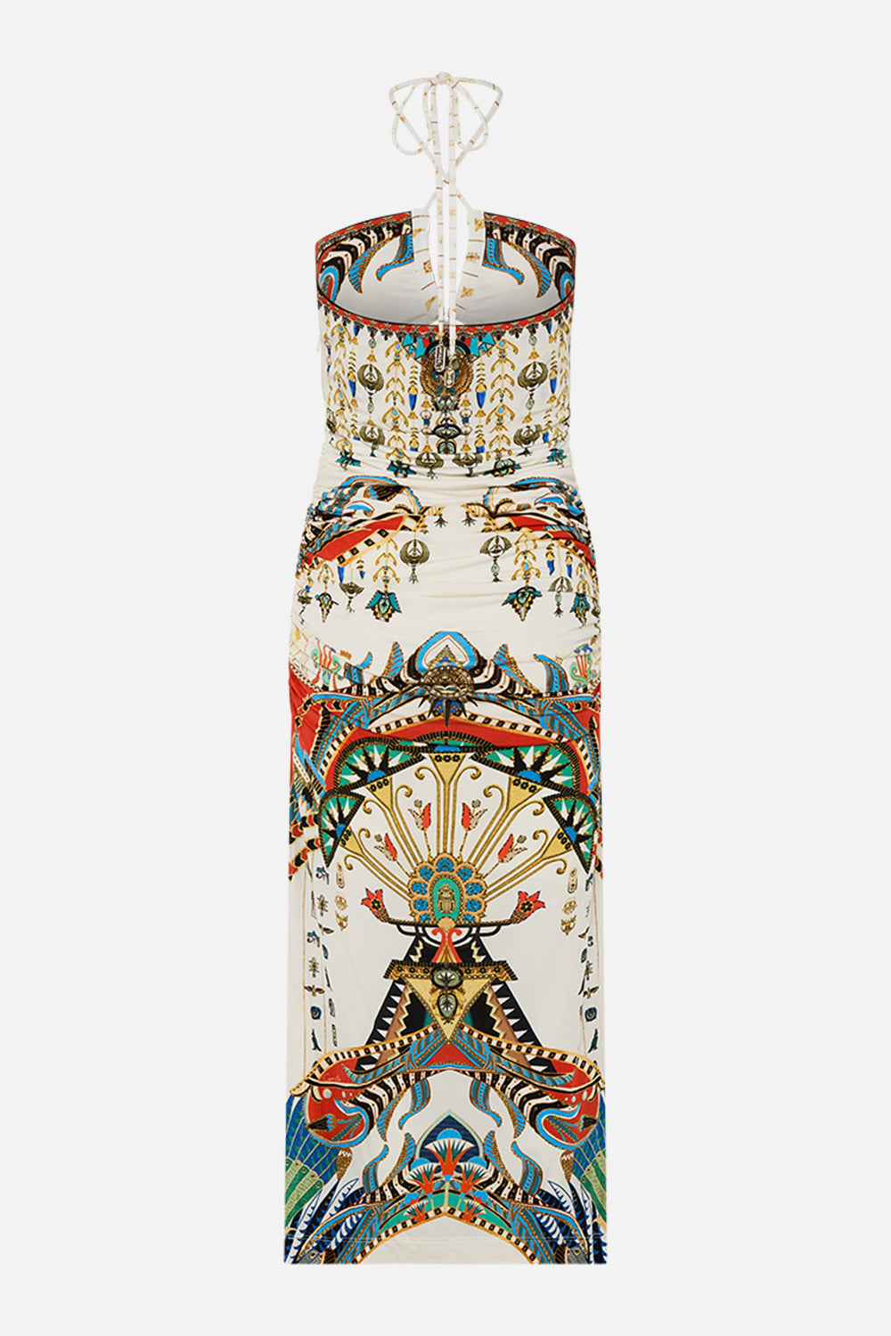 The CAMILLA CUT OUT SLEEVELESS JERSEY HALTER NECK DRESS VALLEY OF THE QUEENS in our  print.