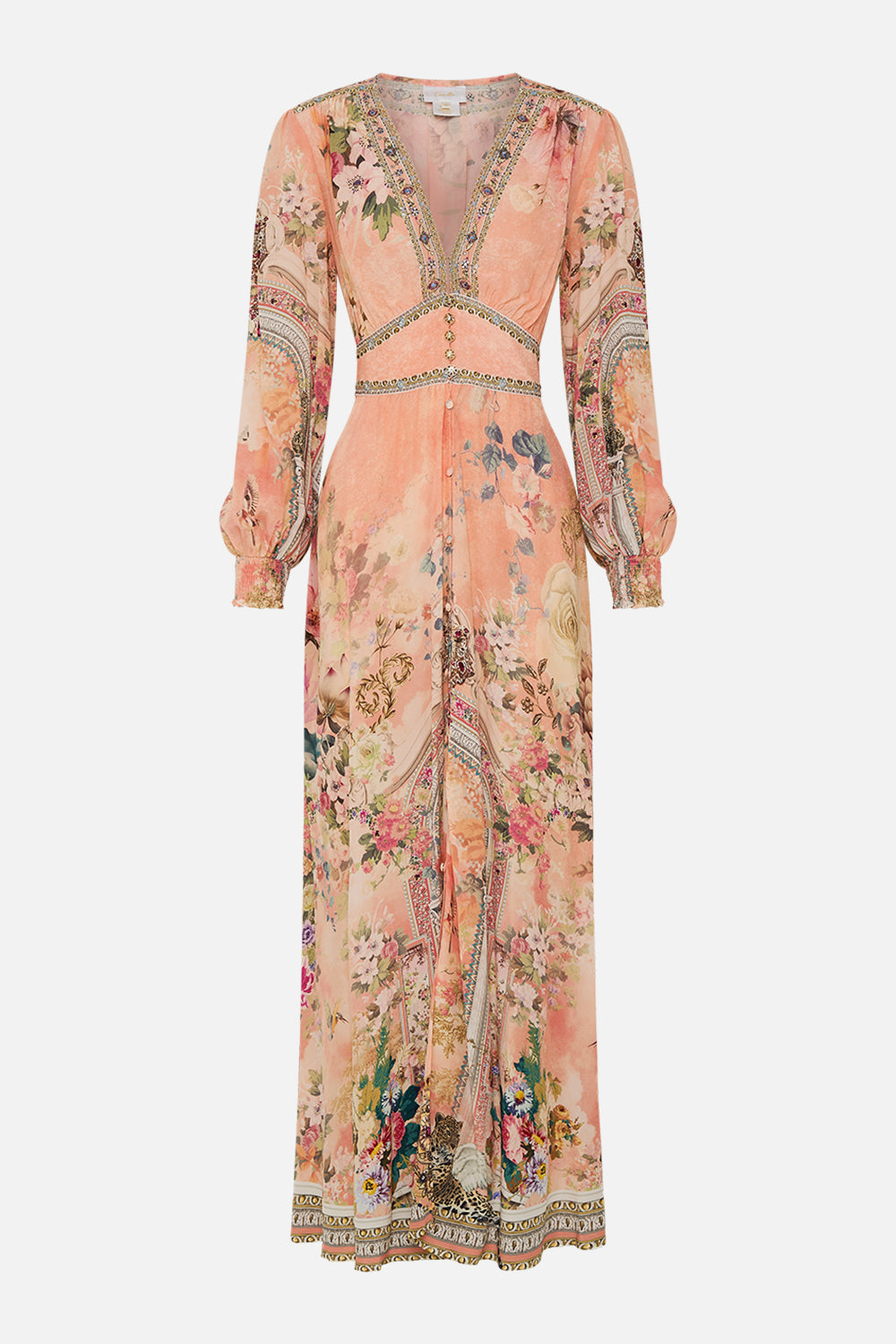 CAMILLA Button Dress With Shaped Waistband in The Jewellery Palace Print. 