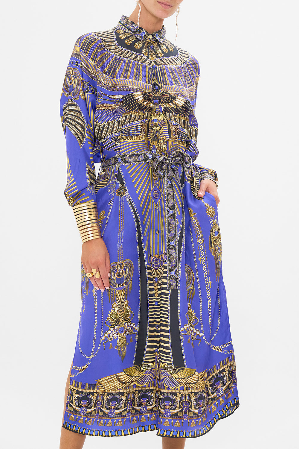 CAMILLA Collared Button Through Dress in My Fair Pharaoh print.  