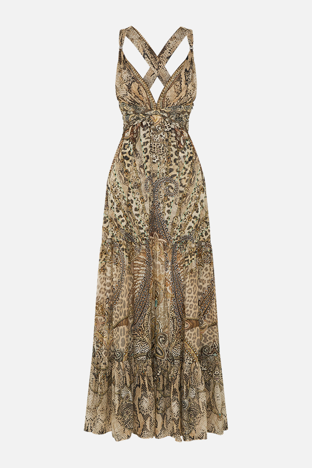 CAMILLA Bead Strap Gathered Panel Dress in The Throne Room print